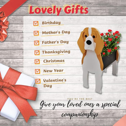 Beagle Dog Planter Pots, 9.84 x 8.79 x 17 Inches | Large Dog Flower Pot, Cute Animal Shaped Plant Pot, Gifts for Women & Pet Lovers, Indoor Outdoor Garden Home Office Decor