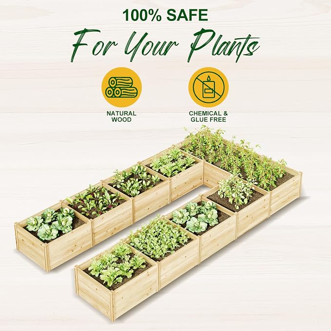 AMERLIFE U-Shaped Raised Garden Bed, Free Combination Outdoor Wooden Raised Garden Bed Planter with 19.6" Depth Planter Box, 7.5Wx15Dx1.6H