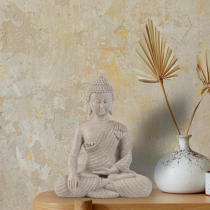 Buddha Statue for Home Decor Beige White-Buddha Statue Large for Spiritual 10.2''-Buddha Decor for Living Room-Buddha Statues for Zen Decor –Indoor Buddha Gift for Shrine , Meditation or Relaxation