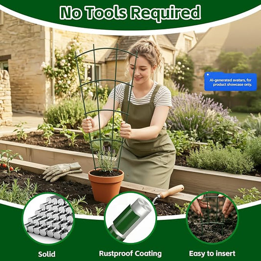 Thealyn 4 Pack 24" Metal Plant Trellis for Pots & Garden Beds, Rustproof Support for Indoor Outdoor Climbing Plants, Vines, Flowers, Fan Shaped, Green