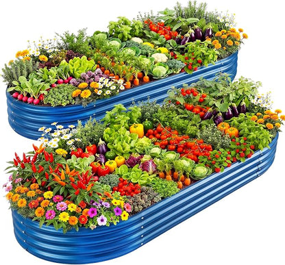 Land Guard 2Pcs 8ft Galvanized Steel Raised Garden Bed, 8 x 4 x 1 ft Large Metal Raised Planter Beds, Raised Garden Bed for Vegetables, Blue