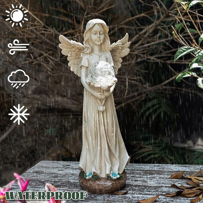 Angel Statue for Garden - 16.3 inches Guardian Solar Garden Statues with Solar Lights, Angel Figurines Gardening Gifts for Mother Grandma Lawn Outdoor Ornaments Figurines for Outdoor Decor