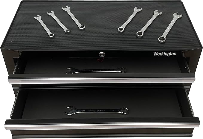 Workington Industrial 2 Drawers Portable Metal Intermediate Box, 26" Middle Tool Chest Cabinet with Ball Bearing Drawer Slides, Steel Tool Storage Box Organizer 4008 Black