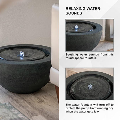 XBrand 9.65" H Round Sphere Water Fountain Indoor/Outdoor with LED Light, Polyresin Bubbler Feature for Patio, Yard, Home Décor - Dark Green, Tranquil Serene Garden Accent