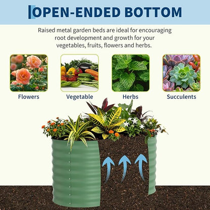 Garvee 2 Pack 4x2x2ft Galvanized Raised Garden Bed Kit, Oval Metal Planter Boxes with Anti-Cut Safety Edges, Rust-Resistant Deep Root Planters for Outdoor Vegetables, Flowers, Herbs, Green