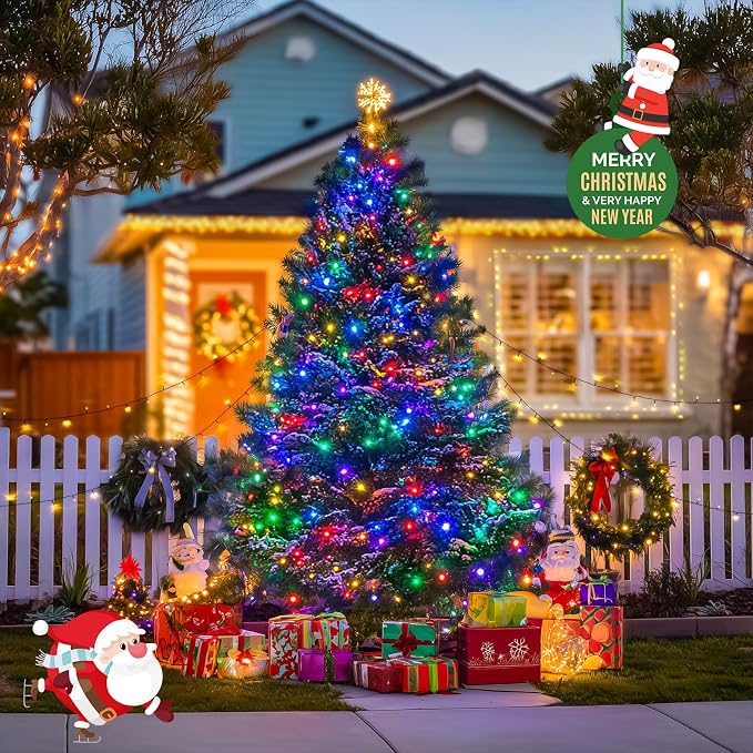 JMEXSUSS 2 Pack Solar String Lights Outdoor Waterproof, Total 66 FT 200 LED Solar Christmas Lights Outdoor, Twinkle Light for Christmas Tree Outside Garden Yard Xmas Decor, Warm White to Multicolor