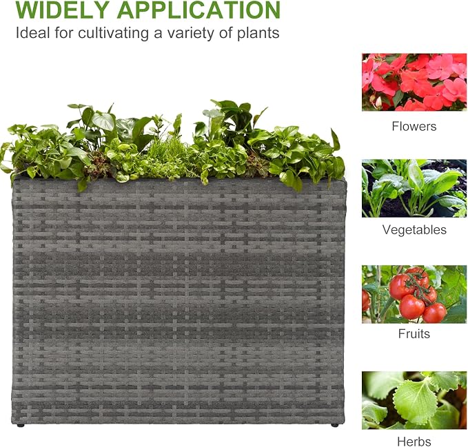 LEWIS&WAYNE Tall Planters for Outdoor Wicker Large Rectangular Block Box | All-Weather, Handmade PE Rattan, Removable Liner, Indoor Outdoor, Patio Porch Garden, Modern Design
