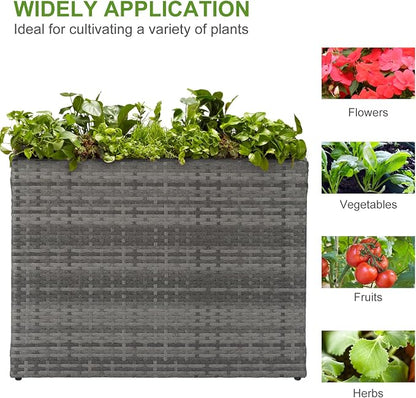 LEWIS&WAYNE Tall Planters for Outdoor Wicker Large Rectangular Block Box | All-Weather, Handmade PE Rattan, Removable Liner, Indoor Outdoor, Patio Porch Garden, Modern Design