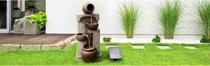 Teamson Home 28 in. Cascading Bowls and Stacked Stones LED Outdoor Water Fountain for Outdoor Living Spaces to Create a Calming Oasis in Gardens and Landscaping, on Patios, Balconies, Lawns, Brown | Outdoor Water Fountain, For Gardens and Landscaping, ...