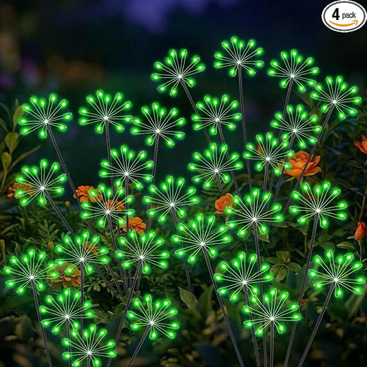 Solar Garden Lights Outdoor, Upgraded Solar Swaying Starburst Light Waterproof with 2 Modes, Solar Fairy Firework Lights for Yard Patio Pathway Flowerbed Balcony Garden Decoration (Green, 4 Pack)