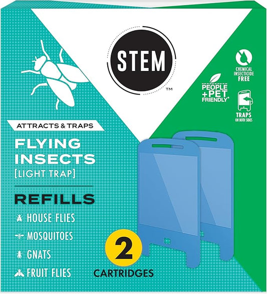 STEM Flying Insect Light Trap Refill Cartridges, Indoor Fruit Fly Trap, Insecticide-Free Pest Control for Home, Attracts and Traps Insects, Official STEM Refills - 2 Count