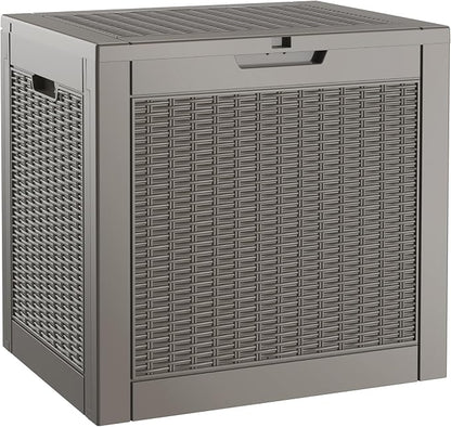Outdoor Storage Box, 31 Gallon Resin Deck Boxes Outdoor Waterproof For Patio Furniture, Garden Tools, Pool Supplies, Lockable And UV Resistant (Rattan Gray)