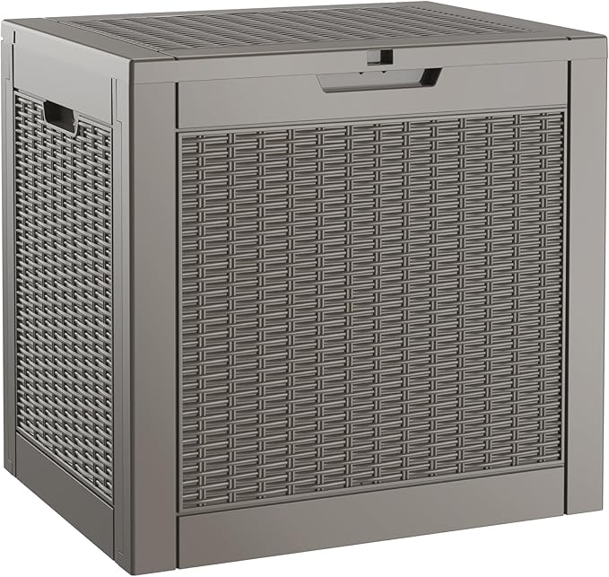 Outdoor Storage Box, 30 Gallon Resin Deck Boxes Outdoor Waterproof For Patio Furniture, Garden Tools, Pool Supplies, Lockable And UV Resistant (Rattan Gray)