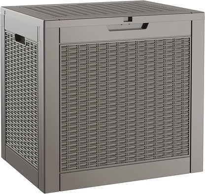 Outdoor Storage Box, 30 Gallon Resin Deck Boxes Outdoor Waterproof For Patio Furniture, Garden Tools, Pool Supplies, Lockable And UV Resistant (Rattan Gray)