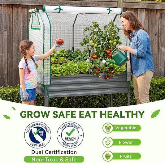 Ohuhu Raised Garden Bed with PE Cover, 48"x22"x59.5" Galvanized Elevated Planter Box with Legs, Large Garden Box Outdoor Planters for Outdoor Plants, Heavy Duty Gardening Bed for Flower Vegetable