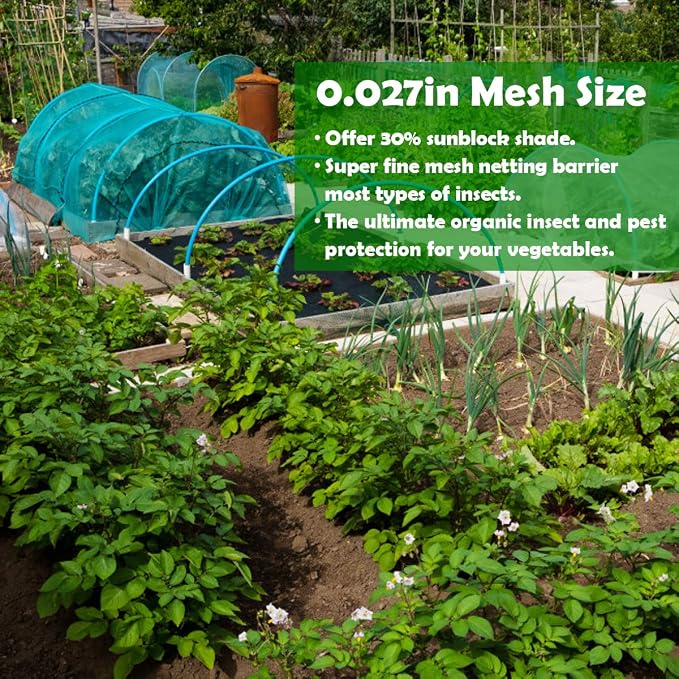 Garden Netting Kit for Raised Beds,10x33ft Ultra Fine Insect Netting Garden Bed Covers & 6 Sets of 8ft Fiberglass Garden Hoops (6set Garden Hoops with Green 10x33ft Garden Netting)