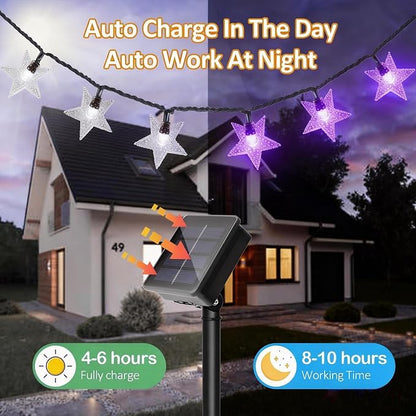 Twinkle Solar Star String Lights Outdoor Waterproof 39FT/100L Fairy Lights | 8 Modes Camping Garden Wedding Party Tree Holidays Backyard Patio Purple