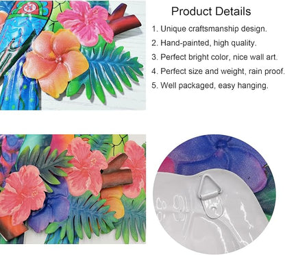 Meduofon 3 Pack Metal Birds Wall Art Decor, Beautiful Parrot Toucan Outdoor Wall Decor for Patio Wall Fence Deck Garden Home Balcony Tropical Bird Macaw Wall Sculpture Hanging for Indoor Outdoor