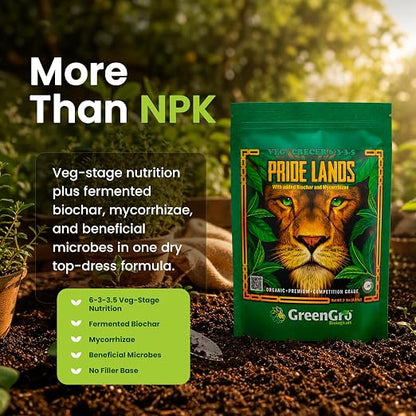 Pride Lands Veg Premium Organic Dry Top Dress Fertilizer for The Vegetative Cycle, Bigger Buds and Healthier Plants with Our Complete Veg Food, All Natural, Safe for Plants You Consume, 2 lb