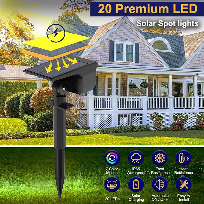 nipify 8 Pack Solar Spot Lights Outdoor Color Changing, 7 Modes Halloween RGB Solar Powered Waterproof Spotlight, Landscape Lighting for Outside Yard Garden Pathway