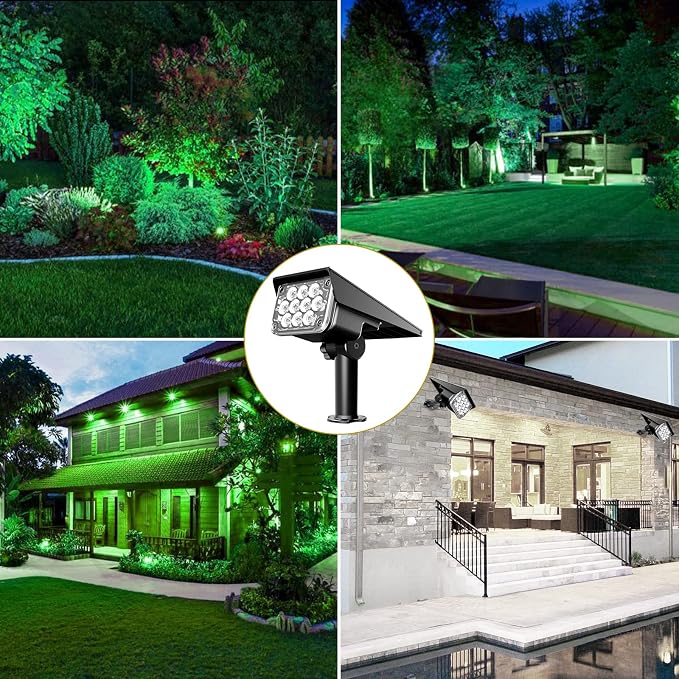 Green Solar Spot Lights Outdoor, St. Patrick's Day Decor Lights with IP65 Waterproof 20 LEDs Solar Landscape Spotlights for Garden Path Yard Holiday Christmas 4 Pack