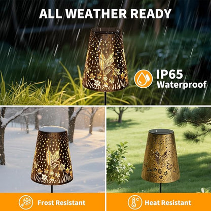 Solar Pathway Lights Outdoor, LED Bright Metal Retro Waterproof, Outside Decorative Hummingbird Lanterns Solar Powered for Path Lawn Patio Yard Walkway (Hummingbird 2P)
