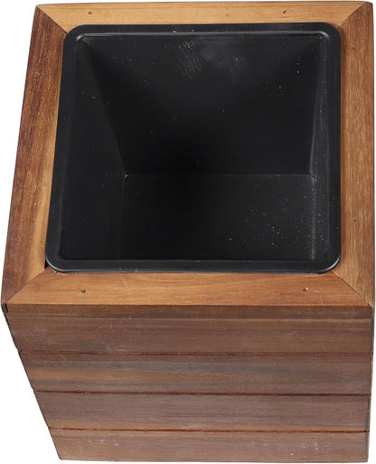 Sunnydaze Indoor/Outdoor Wooden Planter Boxes - 3 Acacia Wood Square Plant Pots with Removable Plastic Liners - Light Brown Stain