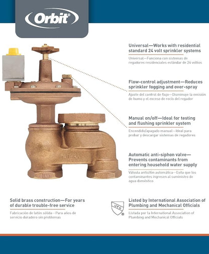 Orbit 57065 3/4-Inch FPT Brass Automatic Anti-Siphon Valve with Flow Control (Pack of 5)
