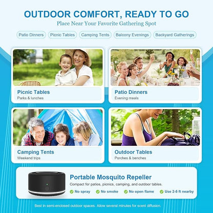 Virine Mosquito Repeller with Adapter, Portable Mosquito Repellent Device with 2 Refills, Fan-Powered Diffusion, USB-C Rechargeable for Patio, Camping, Backyard and Outdoor Use