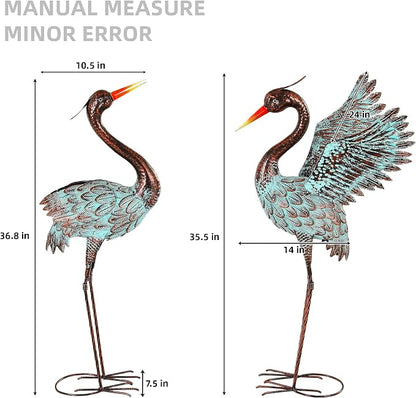 36.8" Extra-Large Blue Heron Decor, Handcrafted Metal Crane Statue with Stable U-Ground Stakes, Backyard Decoration, Metal Garden Bird Animal Yard Art, Lawn Ornament Decor