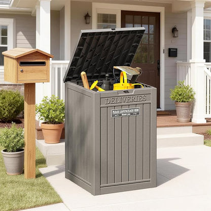 Package Delivery Box for Outside, Storage Box with Lockable Secure, Outdoor Resin Package Drop Container Waterproof for Backyard, Garden, Patio & Lawn, Grey