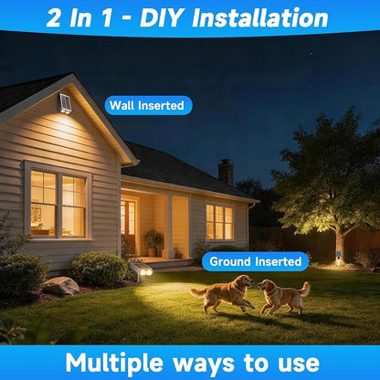 Solar Lights Outdoor Waterproof IP65，Outside Solar Landscape Spotlight with Ambient Light Column and Adjustable Aperture for Garden Yard Pathway Lawn，2 IN 1 Can Used as Wall Lamp，Warm White- 6 Pack