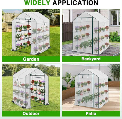 Yesker Greenhouse 57.5"x57"x77" Walk in Green House - Large Outdoor/Indoor Greenhouses with 8 Shelves Waterproof PE Cover & Windows, Portable Greenhouse Kit for Winter Backyard Gardening Patio, White
