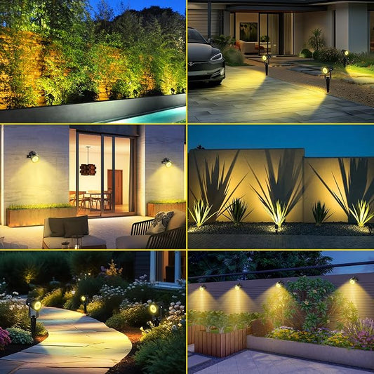 T-SUN Solar Spotlights 2W Outdoor LED Landscape Spot Light, 2-in-1 Waterproof Solar Powered Wall Lights Auto ON/Off with Dual Headlamp for Garden, Yard, Pathway(Warm White)