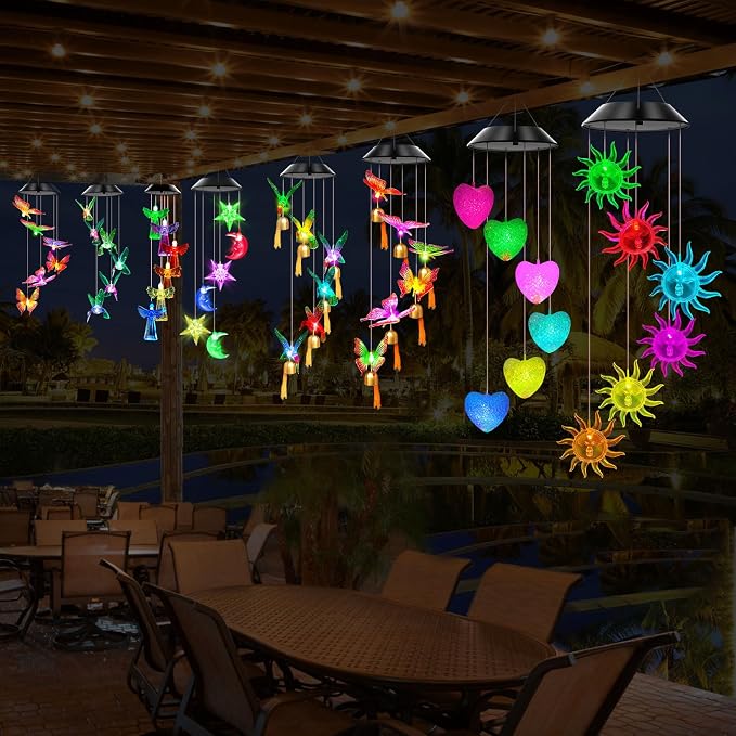 Solar Wind Chimes Outdoor Color Changing Lights, Gift for Women Mom Grandma Sister Best Gifts, Wind Chimes Unique Outdoor Garden Yard Decor (Sunflower)