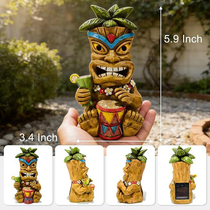 Miniature Tiki Garden Statue Solar Outdoor Decorations - Tiki Bar Tropical Themed Parties Figurines for Patio Yard Lawn Ornaments Gifts for Birthday Housewarming 3.2''(W) x 3.4''(D) x 5.9''(H)F