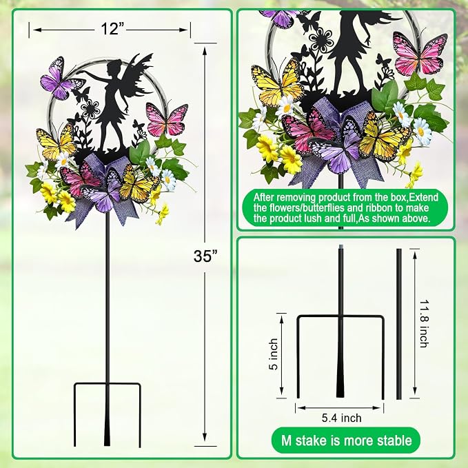 Solar Fairy Garden Decor, Silhouette Fairy with Butterflies Garden Stake,Waterproof for Outside,Walkway,Yard,Lawn,Patio