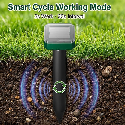 Solar Powered Mole Repeller Gopher Deterrent Outdoor Groundhog Repellent Ultrasonic Snake Armadillo Repeller Waterproof Effective for Yard Lawn Garden (8, Dark Green)