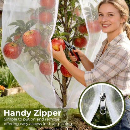 Fruit Tree Netting Cover with Zipper & Drawstring, 2 Packs 8ft x 8ft Insect Bird Barrier Netting for Garden Protection, Ultra Fine Mesh Garden Netting