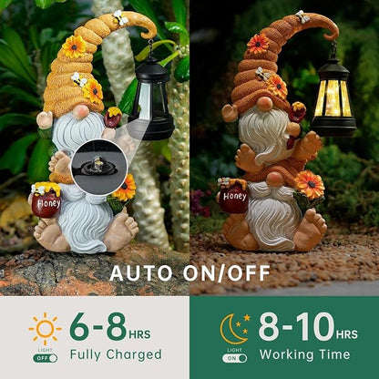 Solar Garden Gnome Statue with LED Lights, Waterproof Outdoor Decoration for Patio Lawn Yard, Perfect for Mom Women Grandma