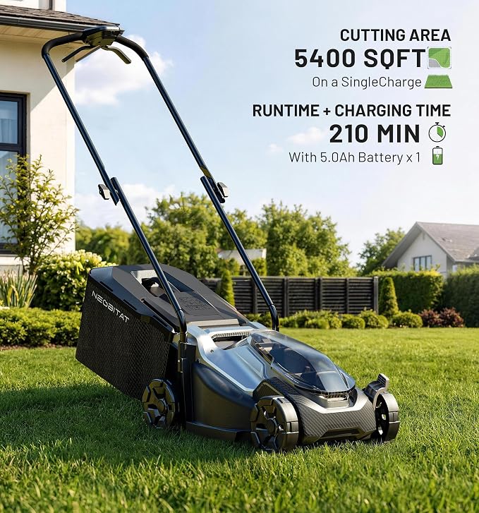 20V 14" Electric Lawn Mower, Brushless Cordless Lawn Mower with 2-in-1 Mulching & Bagging, 5.0Ah Battery Lightweight Push Mower with 5-Position Height Adjustment for Small Yards