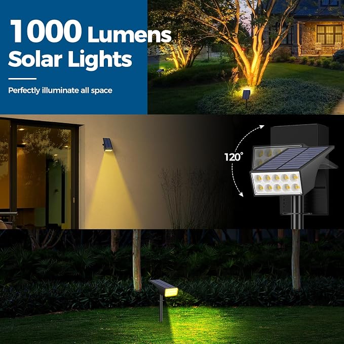 WENATY Solar Lights Outdoor Waterproof IP65, [12 Pack/4 Modes] Spot Solar Light for Outside, Dusk to Dawn LED Solar Powered Yard Garden Landscape Lighting Spotlights for Path Patio Walkway, Warm White