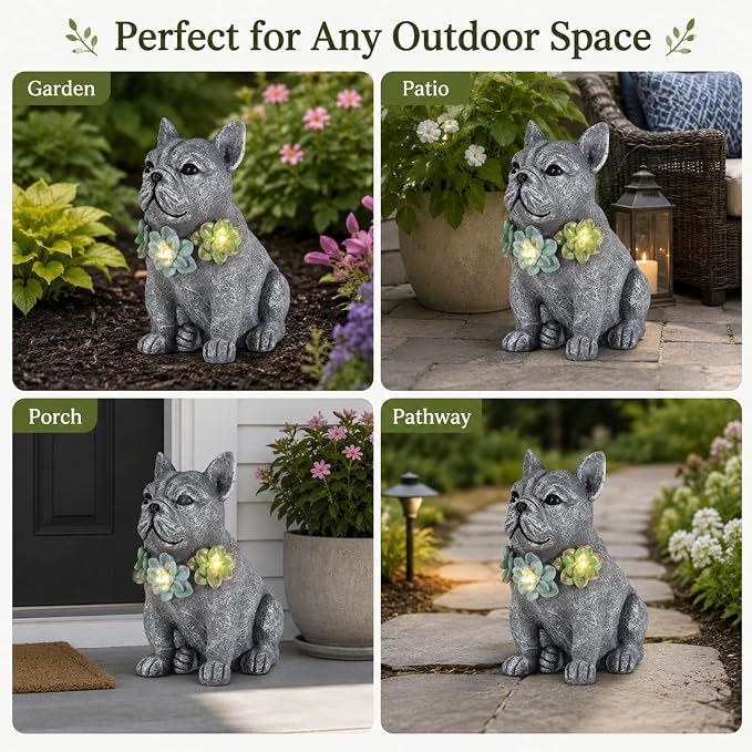 Solar Garden Statues Dog with Succulent and LED Lights Birthday Gifts for Women Mom Grandma Solar Outdoor Dog Decor for Outside,Outdoor Solar Lights for Yard, Garden and Patio, Unique Gift for Women