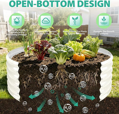 YSEJOMP 17" Tall 48" Diameter Round Raised Garden Bed Kits Outdoor White | Heavy Duty,Rustproof,Durable & Stylish,1.5 FT Tall,4FT Planter Bed,0.8MM Thick Galvanized Metal Painted,with Gloves,Tool free