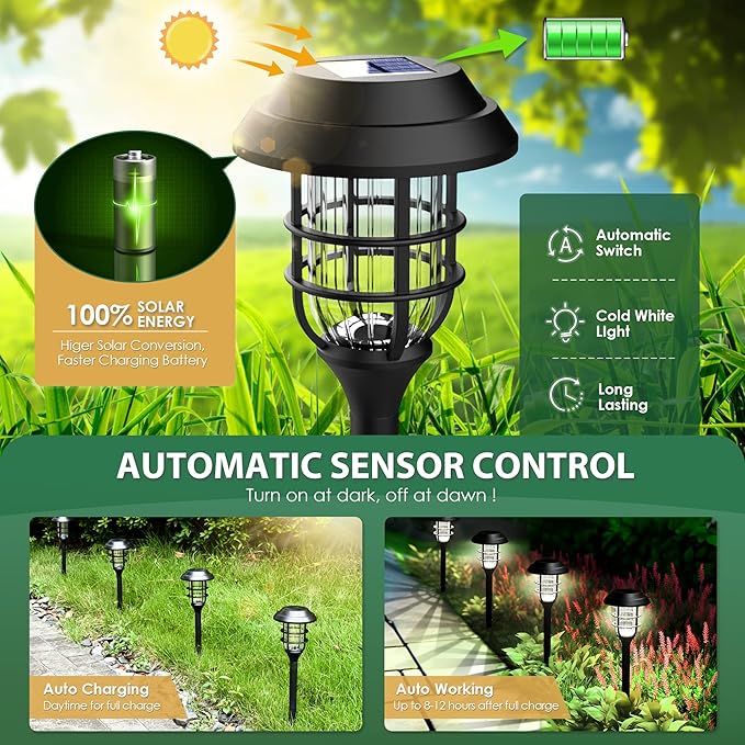 SOLPEX Solar Pathway Lights Waterproof Outdoor Lighting, 8 Pack Cold White | IP44 Waterproof, 8-12H Runtime, Auto On/Off, Tool-Free Install, Yard/Garden/Pathway/Patio/Walkway/Driveway