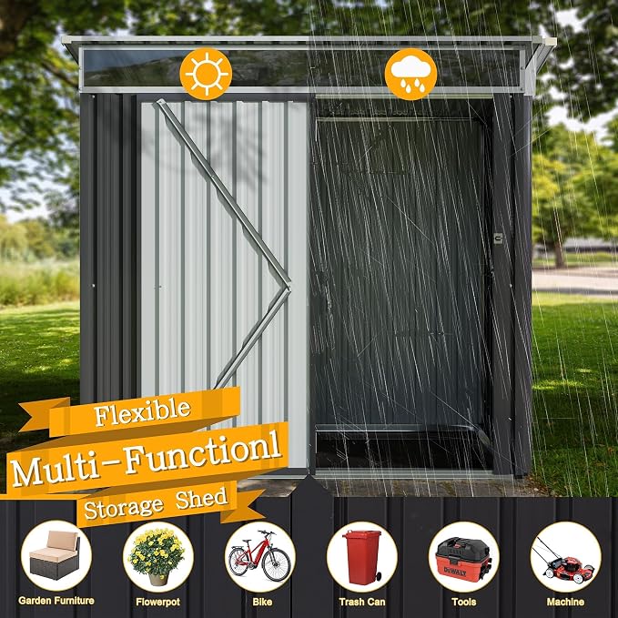 Shintenchi 6x4 FT Outdoor Storage Shed with Window, Outdoor Waterproof Storage Shed Metal Garden Shed with Lockable Single Door,Weather Resistant Tool Storage House Shed for Garden,Backyard,Steel Gray