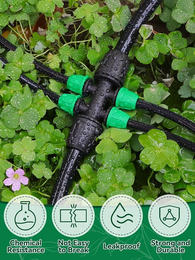 Kalolary 20PCS Locked Barbed Tee Connectors, 5/16" to 1/4" Drip Irrigation Fittings Kit 8/12mm to 4/7mm Tube Lock Female Connector 6-Way Barbed Lock Irrigation Parts for Watering System (Black Green)