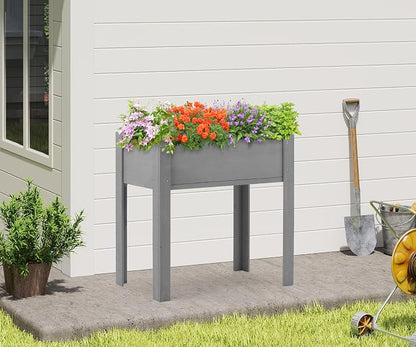 SoliWood Set of 2 Raised Garden Bed with Legs, 31x16x31'', Outdoor Wood Elevated Planter Box, Grey Cedar, Thick Legs, w/Liner