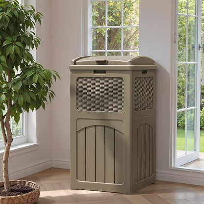 Greesum 33 Package Delivery Box for Outside, Patio Waterproof Resin Garbage Bin with Lid for Hideaway, Deck, Patio, Light Coffee