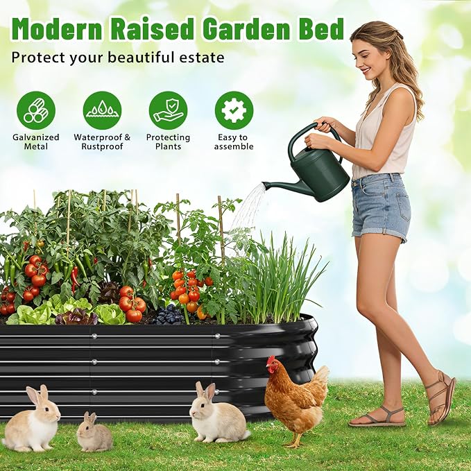 Oval Raised Garden Bed, 5 x 2 x 1FT, Galvanized Steel Planter Box with Wave-Shaped Metal Panels Painted for Outdoor Flower,Tree,Herb & Vegetable Garden (Black, 60X24X12 inches)